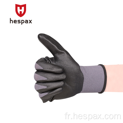 Assemblage de gants de mécanique de microfoam en nitrile en nylon 15G HESPAX